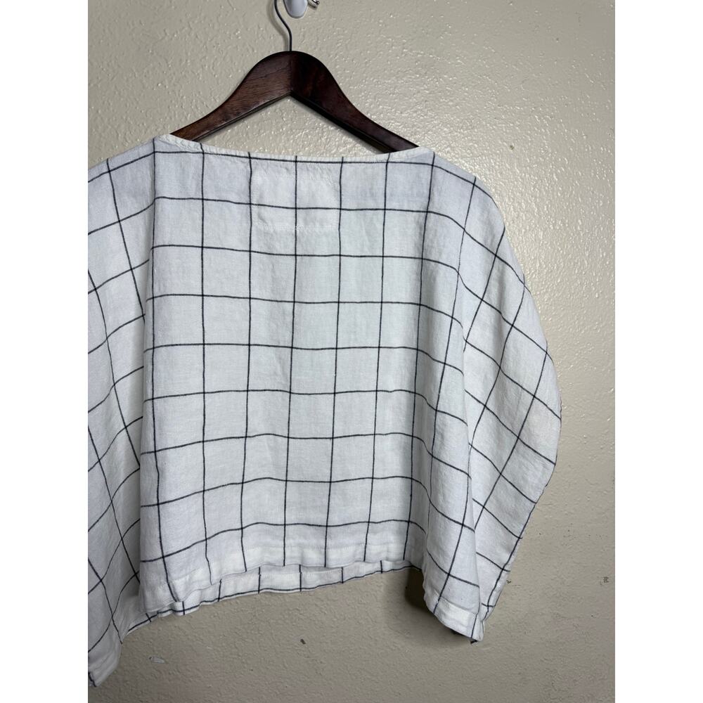 notPERFECTLINEN Windowpane Check 100% Linen Boxy Oversized Top One Size - Picture 7 of 7